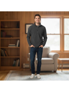 Outdoor Life Men's Dark Gray Fleece Pullover Quarter-Zip Sweater XXL